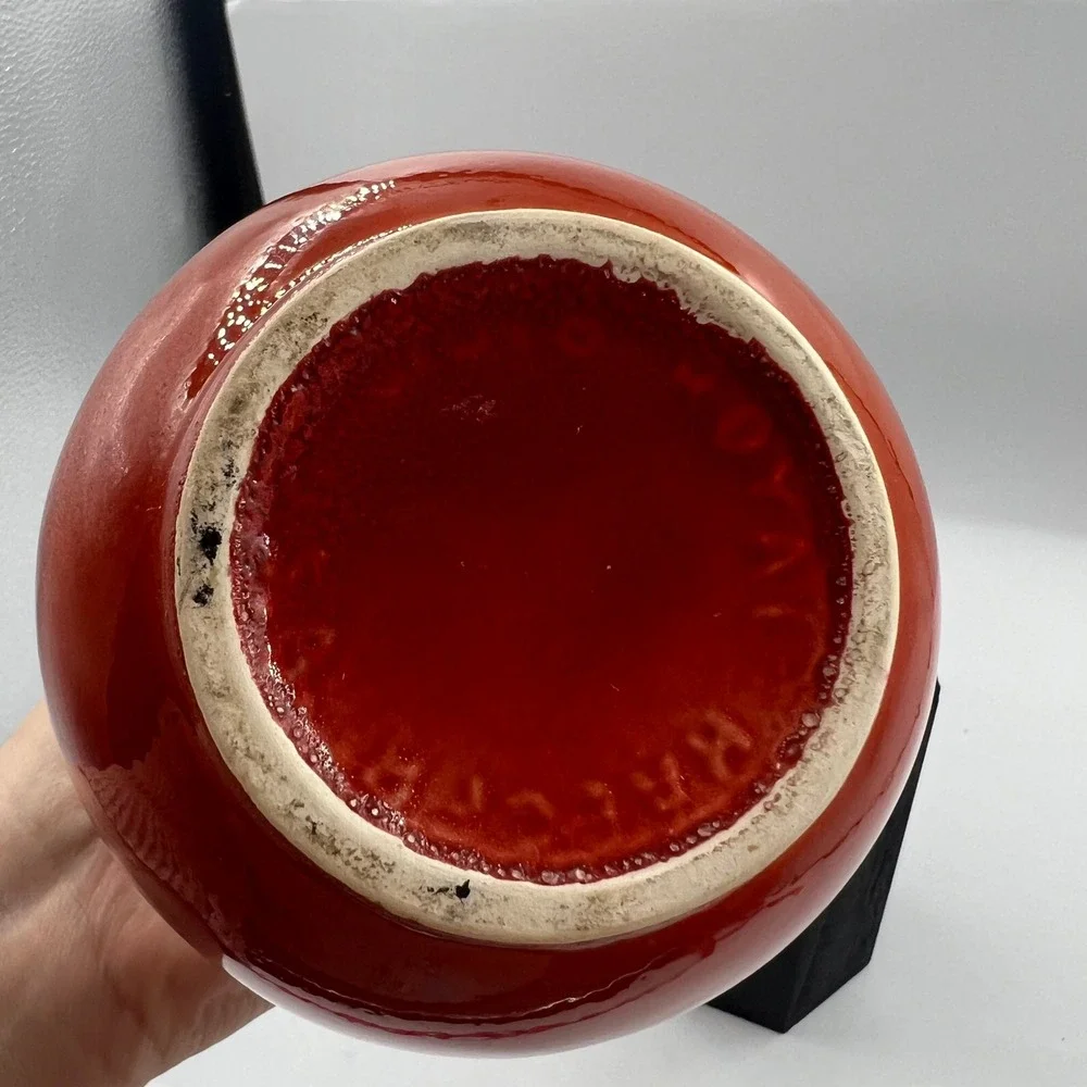 Vtg Royal‎ Haeger Red Burnt Orange Lava Drip Glaze Long Neck Bud Vase MCM 11.5